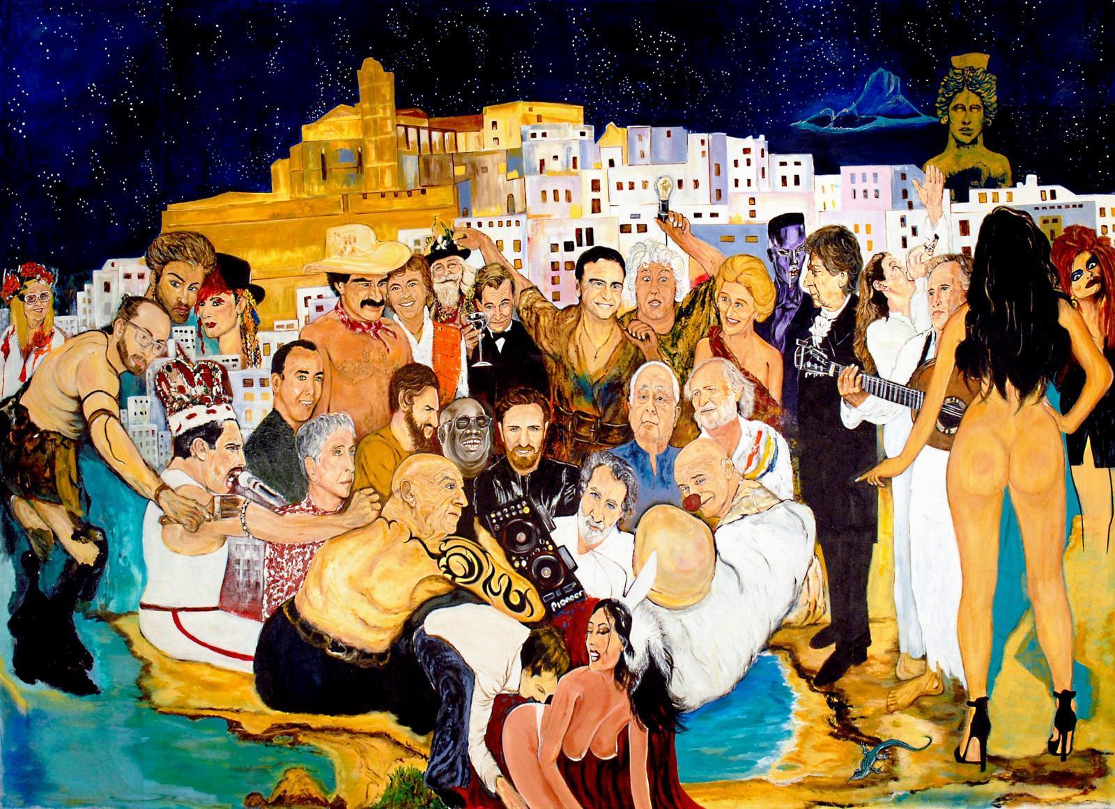 Legend — a crowd gathered below Dalt Vila under a night sky